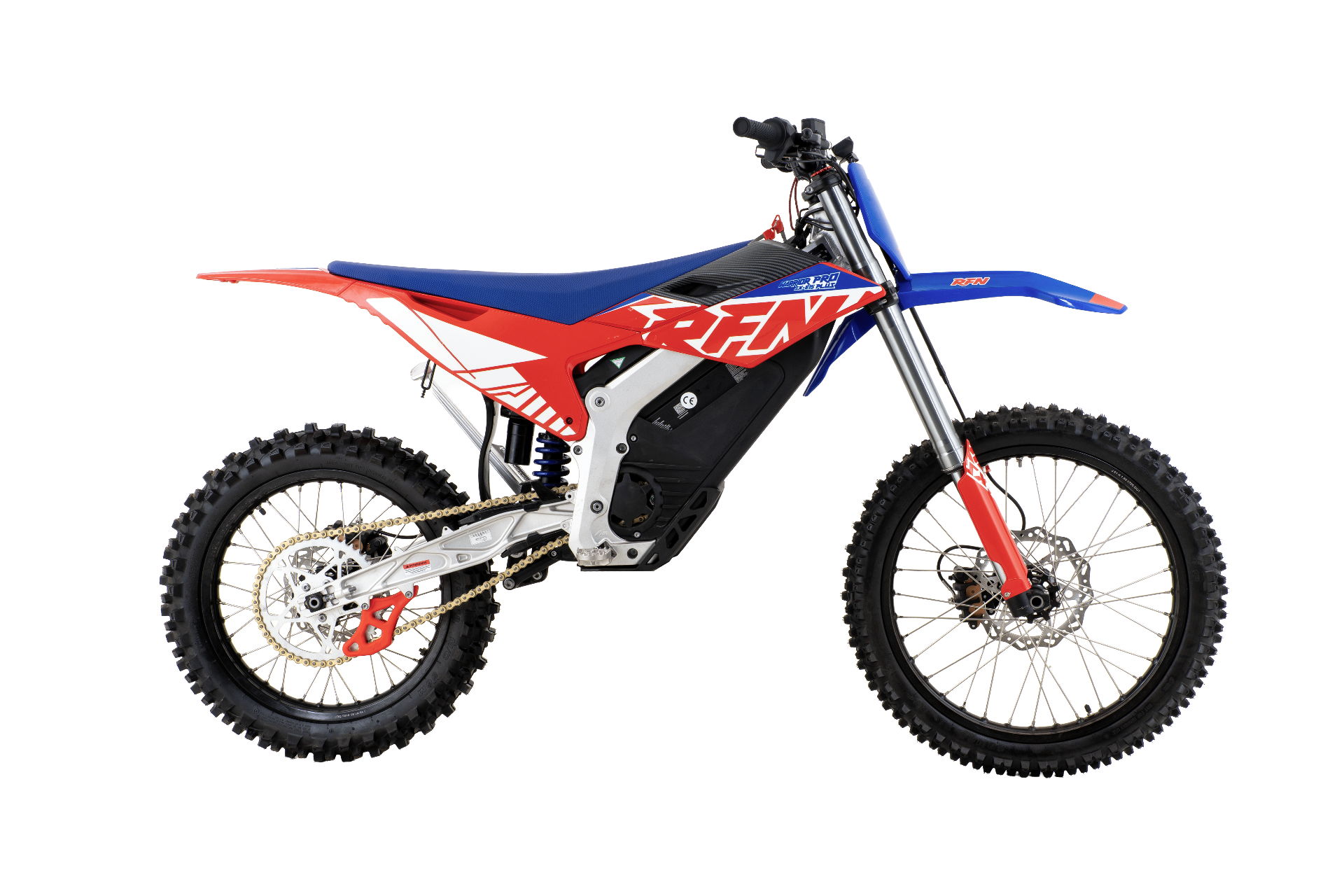 RFN Warrior Pro SX-E15 Plus — render bok prawy, elektryczny cross 15 kW z pełną regulacją zawieszenia