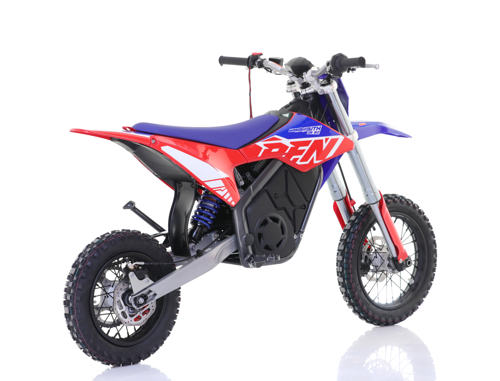 RFN Warrior Youth SX-E2 — elektryczny cross 2 kW, ujęcie 3/4 z tyłu z prawej strony
