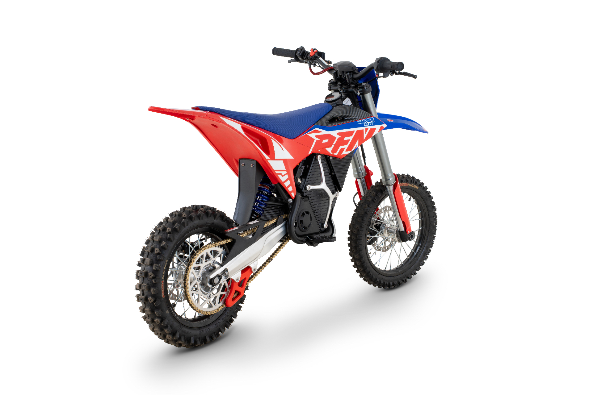 RFN Warrior SX-E8 — elektryczny cross RFN, studio, ujęcie 3/4 z tyłu z prawej strony