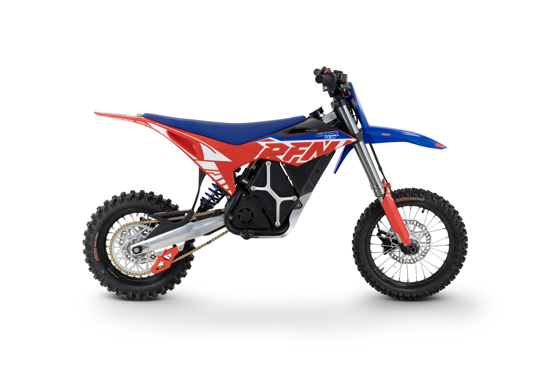 RFN Warrior SX-E8 — elektryczny motocykl crossowy, bok prawy z widocznym silnikiem PMSM