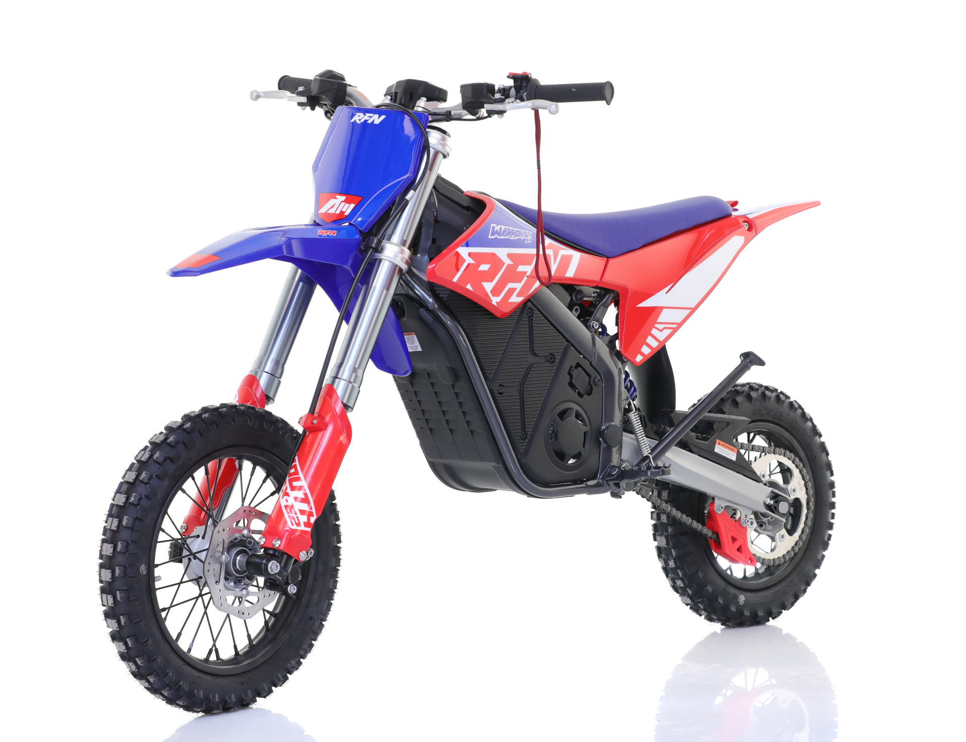 RFN Warrior Youth SX-E2 — elektryczny cross młodzieżowy 2 kW, ujęcie 3/4 z przodu z prawej